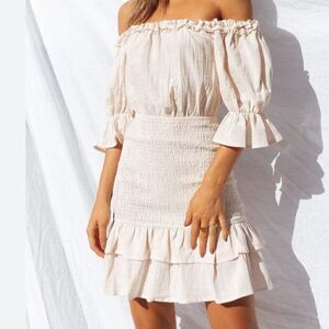 Petal & Pup Cotton Off the shoulder short sleeve ruched mini dress 6